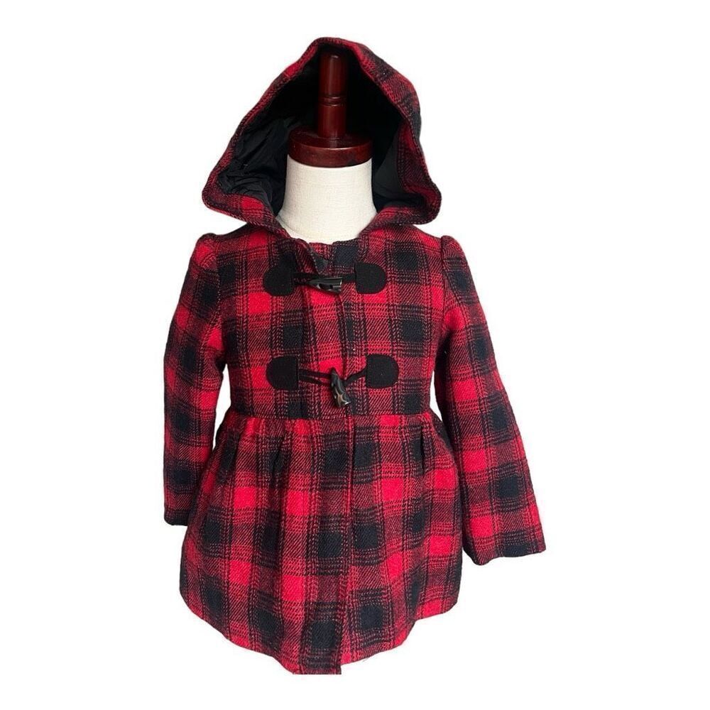 Toddler Girls Cat & Jack Toggle Buffalo Plaid Hooded Winter Jacket - Sz 2T